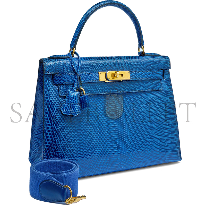 H**mes master a shiny bleu roi niloticus lizard sellier kelly 28 with gold hardware (28*22*10cm)